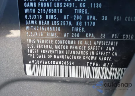 2016 Volkswagen Tiguan S из США, поврежденный, VIN WVGBV7AX4GW028594